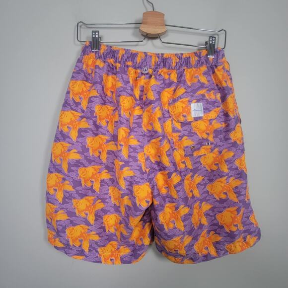 Peter Millar M Swim Trunks Goldfish Print Drawstring Mesh Lined Shorts Purple - Picture 2 of 13